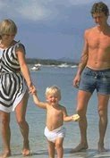 Photo of a North American nuclear family at the beach