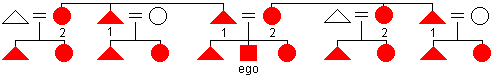 Diagram of the Hawaiian kin naming system with the terms for relatives in ego's parent's generation labeled with numbers