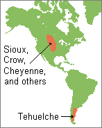 Map of equestrian forager territories in North and South America